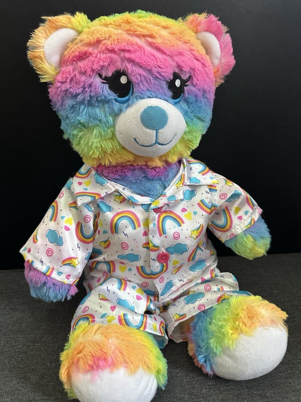 Build A Bear Rainbow Teddy Bear 16” Plush Rainbow Pajamas Sleeper Outfit BABW